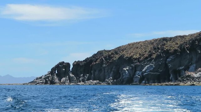 view from the tourist boat exploring the rocky islands near Loreto, Lower California in Mexico