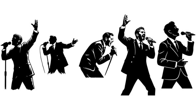 Male Singers Silhouette Set in Suits
