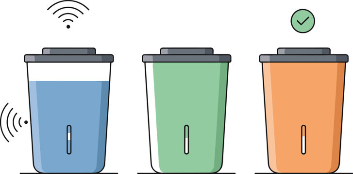 Smart waste bins with sensor technology flat vector illustration for recycling and smart city waste management