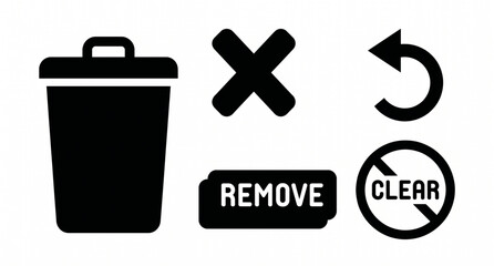 Obraz premium Delete function solid icon set with trash bin cross and undo arrow flat vector