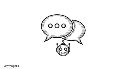 Obraz premium Chatbot Robot Icon with Speech Bubbles Hand Drawn Sketch.