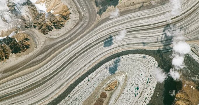 View on large glacier. Camera is moving forward and left. Animation based on image by NASA
