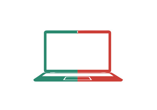 Minimalist Laptop Icon with Green and Red Split Color Design for Comparison and Decision Making Concepts