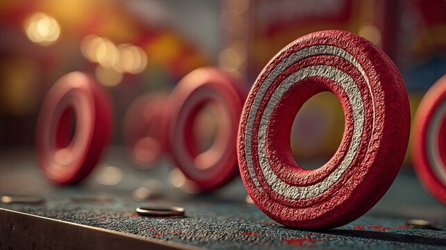 Colorful Carnival Ring Toss Game with Scattered Rings and Setup Details