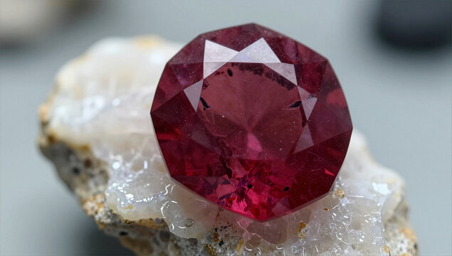 Macro Mineralogy of Hexagonal Ruby Crystal in Calcite
