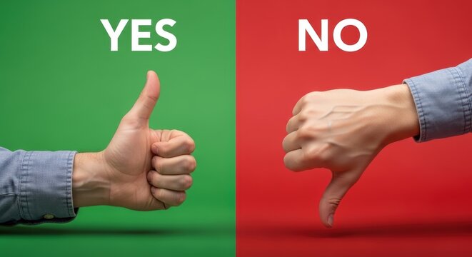 business decision making thumbs up and down on red and green background