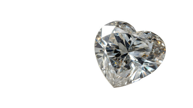 Sparkling heart shaped diamond gemstone isolated on white background with clear facets