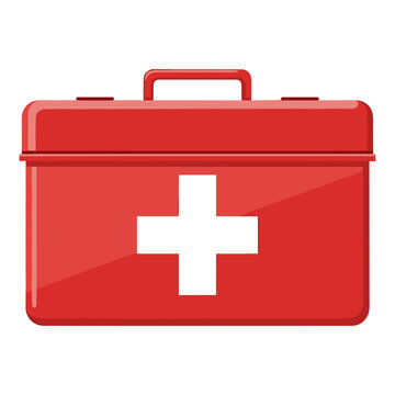 Red first aid kit box with white cross symbol isolated