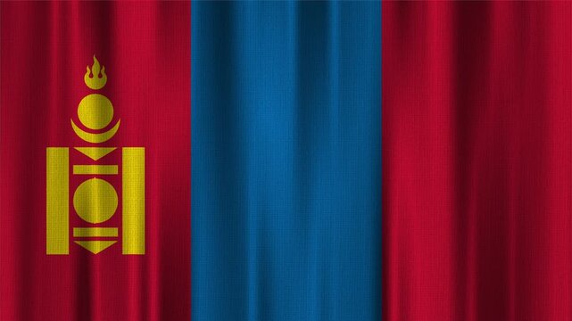 Mongolia Flag Animation With Fabric Texture