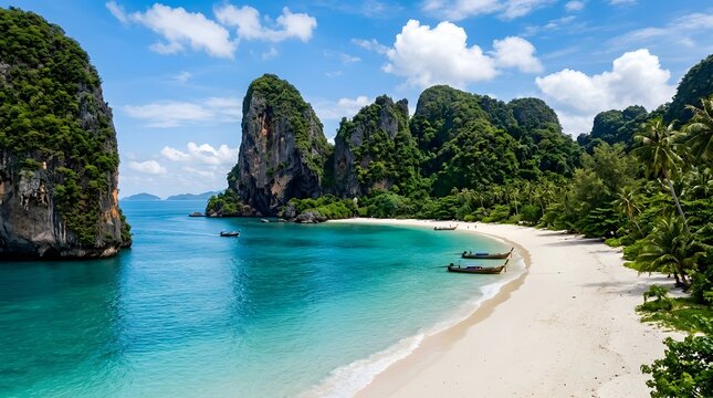 Tropical paradise stunning beach with limestone cliffs and turquoise waters