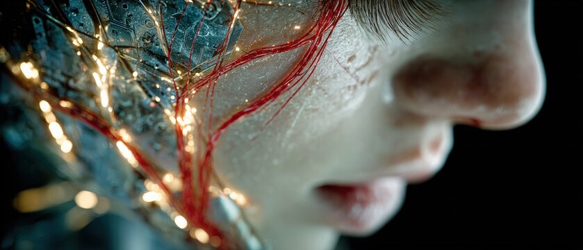 Cyberpunk Half Human Half Machine Woman Face Futuristic Portrait