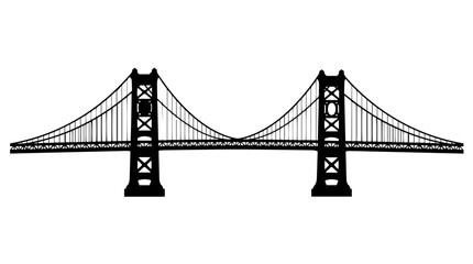 Fototapeta premium Vector silhouette of suspension bridge with towers and cables, iconic engineering landmark art