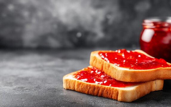 Thick Jam Slices Unevenly Spread Across Toast on Dark Background