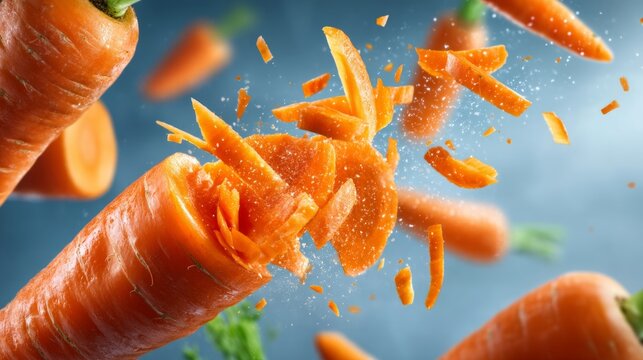 Carrots Snapping into Uneven Pieces Showing Internal Texture and Freshness