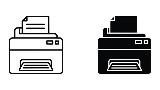 Black and white printer icon with paper stack