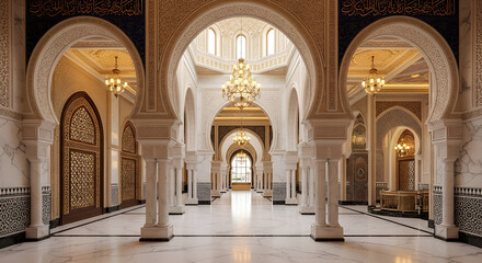 Obraz premium Luxury Islamic Interior Background with Arabic Architecture Design AI generate 