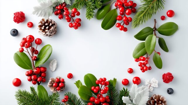 Festive Wreath Arrangement with Red Berries and Green Foliage Segments