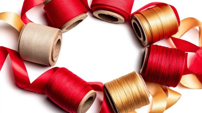 Vibrant Red and Gold Ribbons in a Heart Arrangement on White Background