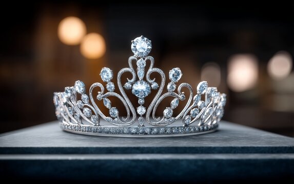 Elegant Silver Tiara Positioned on Textured Velvet Pedestal Base for Display