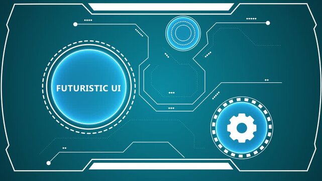 Futuristic HUD Interface Design with Glowing Cyan Elements and Gear Icon for Digital Technology Background