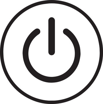 Minimalist power button icon vector, black line start switch symbol, electronic device on off control sign isolated on white background