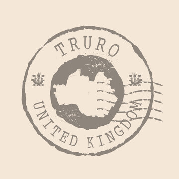Stamp Postal of  Truro is the city of  United Kingdom. Map Silhouette rubber Seal.  Design Retro Travel. Seal of Map Truro grunge  for your design. Cornwall.  EPS10
