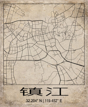 Zhenjiang China Retro Minimalist City Map Poster