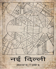 Obraz premium New Delhi India Retro Minimalist City Map Poster