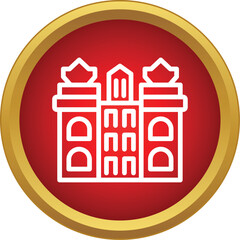 Obraz premium Stylized outlined government building or parliament concept on a red and gold button