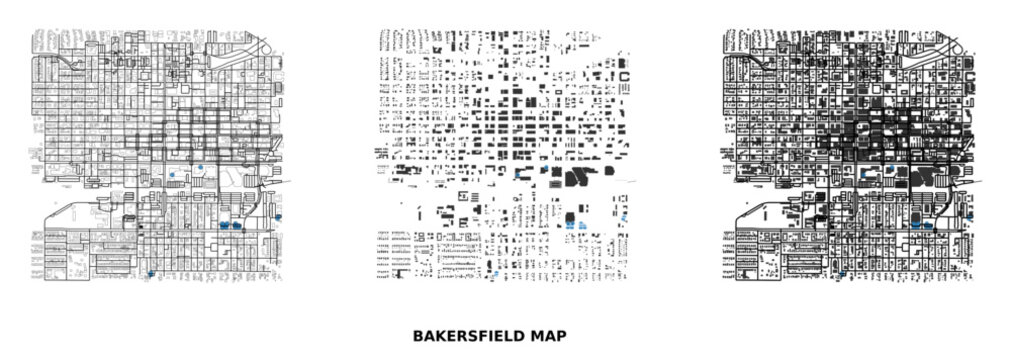 Bakersfield california city map street road building footprint plan vector illustration