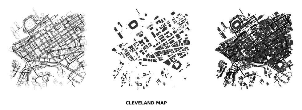 Cleveland city map layout with street network and building footprints