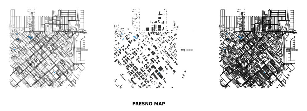 Fresno city map layout with street network and building footprints