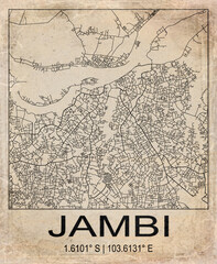 Obraz premium Jambi Indonesia Retro Minimalist City Map Poster
