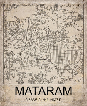 Mataram Indonesia Retro Minimalist City Map Poster