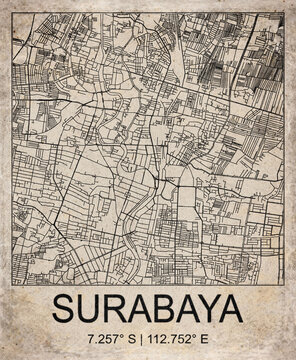 Surabaya Indonesia Retro Minimalist City Map Poster