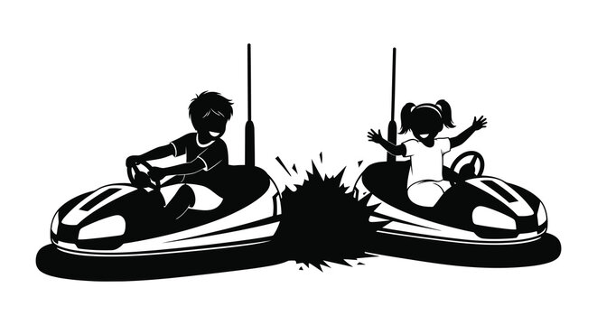 children playing in bumper cars silhouette high quality professional detailed modern elegant stylish clean crisp vibrant colorful digital