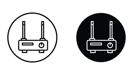 Obraz premium Minimalist router icon with two antennas on black circle background