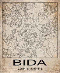Naklejka premium Bida Nigeria Retro Minimalist City Map Poster
