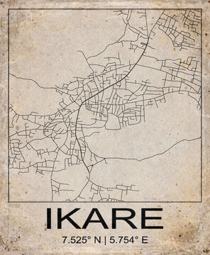 Ikare Nigeria Retro Minimalist City Map Poster