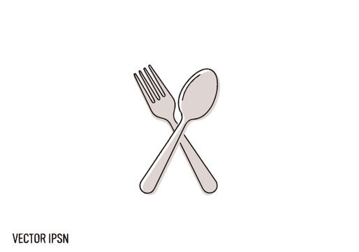 Minimalist Crossed Spoon and Fork Vector Illustration - Modern Cutlery Icon for Restaurant and Dining