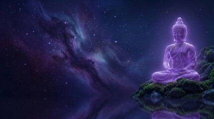 Fototapeta premium Buddha meditation in nebula a cosmic journey to serenity