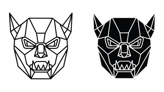 Geometric black and white devil cat mask design