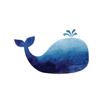 Blue Whale Silhouette Illustration With Spout.
