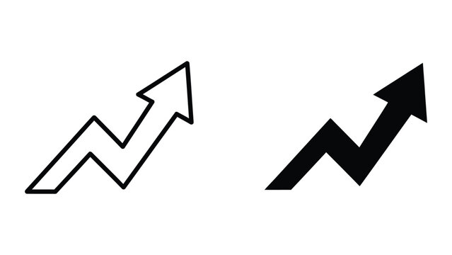 Upward growth trend arrow line icons set