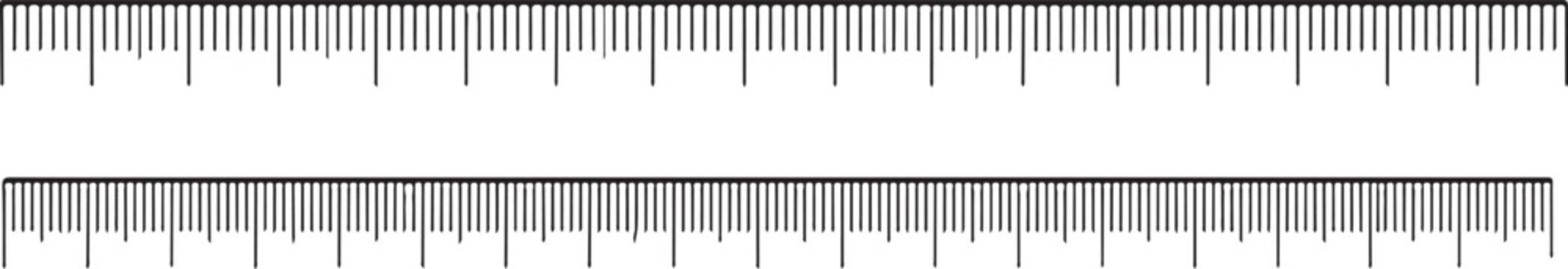 Detailed black scale rulers measuring tools with metric and imperial units for precise engineering drafting design architecture.