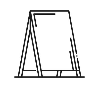 Retail advertising sidewalk stand display line icon or symbol. Exhibition outdoor light box lineart sign, promo stand display line vector pictogram. Presentation banner icon or easel banner symbol