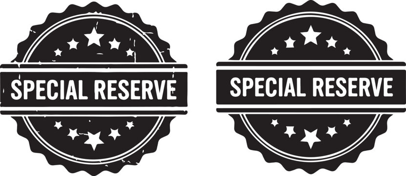 Special reserve stamp set featuring vintage grunge textures and clean circular badge designs with stars for premium product packaging.