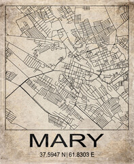 Obraz premium Mary Turkmenistan Retro Minimalist City Map Poster