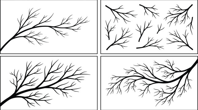 Bare tree branches silhouettes vector set leafless branch collection isolated black botanical elements for nature design