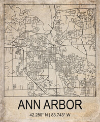 Fototapeta premium Ann Arbor USA Retro Minimalist City Map Poster